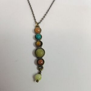 Vintage Lia Sophia Earth Tone Pendant Necklace, Adjustable Chain, Bronze Color